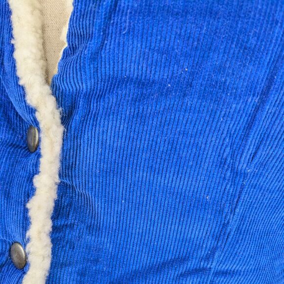 Vintage Corduroy Vest Sherpa Shearling Snap Western Boho 70s 80s Blue Cream L - Picture 9 of 13
